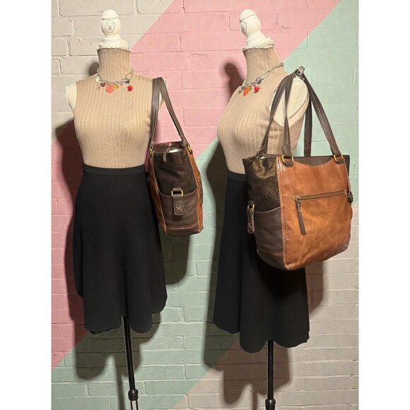 The Sak Kendra Work Tote Brown Teak Multi Leather Bag Pockets Boho Hobo Carryall - Picture 3 of 10